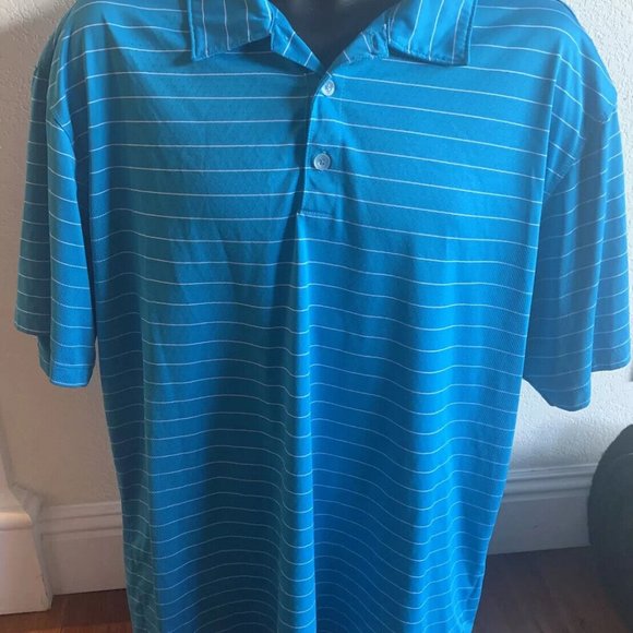 Nike Golf Turquoise Blue White Striped Men's Classic Polo Shirt Size XL silky - Picture 3 of 10
